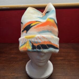 handmade Mountain Sunrise four-point fleece beanie. 